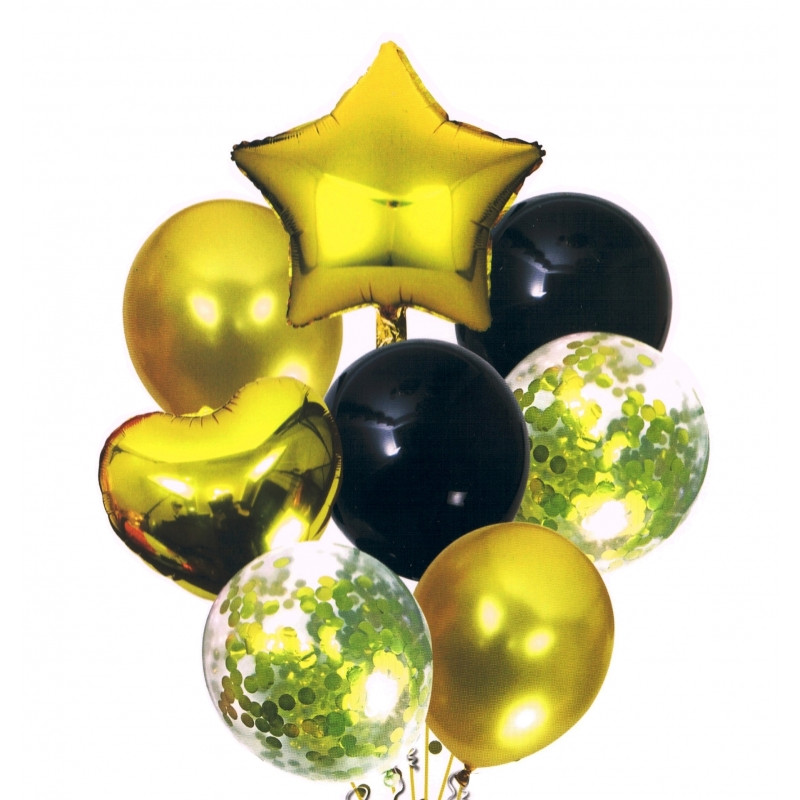 Σετ 8 μπαλονιών με κομφετί σε χρυσό και μαύρο χρώμα  275555