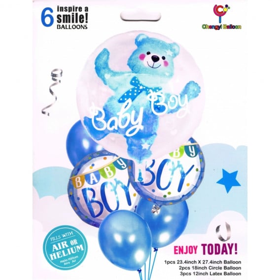 Σετ 6 μπαλονιών με κομφετί, σε μπλε χρώμα, με αρκουδάκι, για νεογέννητο αγόρι Ikonka 275560 2