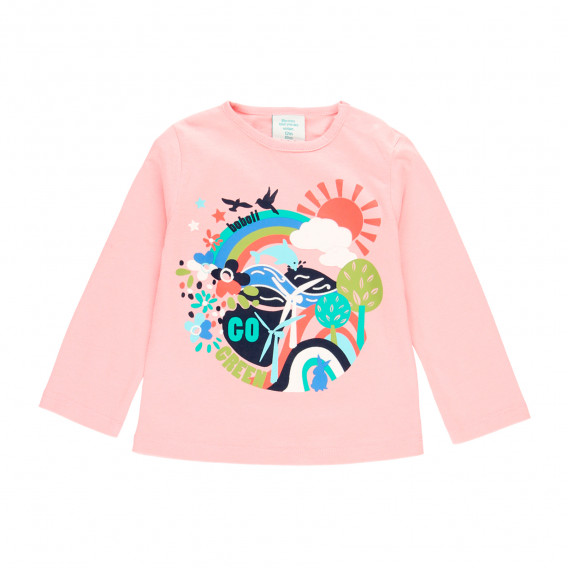 Βαμβακερή μπλούζα με έγχρωμη εκτύπωση, ροζ Boboli 276791 
