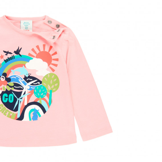Βαμβακερή μπλούζα με έγχρωμη εκτύπωση, ροζ Boboli 276794 4