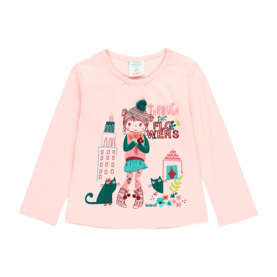 Βαμβακερή μπλούζα με γραφική εκτύπωση, ροζ Boboli 276848 
