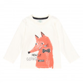 Βαμβακερή μπλούζα με αλεπού εκτύπωση, λευκή Boboli 276952 