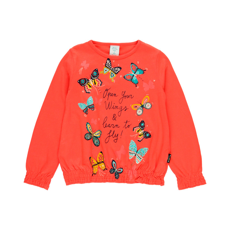 Βαμβακερή μπλούζα με εκτύπωση πεταλούδα, πορτοκαλί  277622