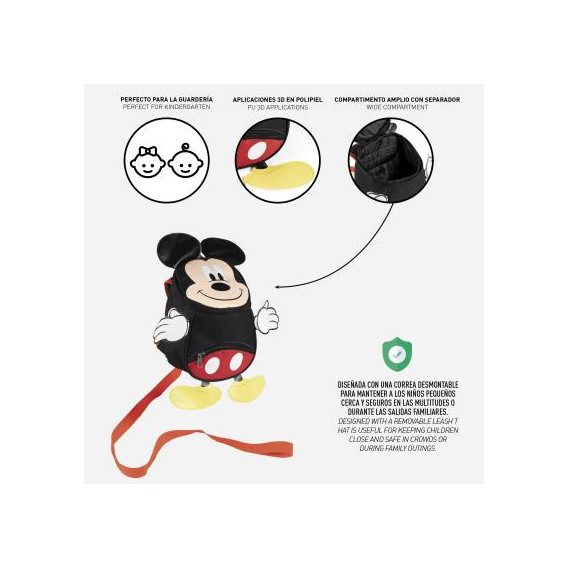 Μίνι παιδικό σακίδιο πλάτης με Mickey Mouse και ζώνη ασφαλείας για κορίτσι, μαύρο Mickey Mouse 278180 5