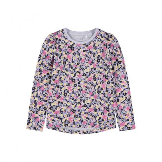 Βαμβακερή μπλούζα με μακριά μανίκια και floral print, μοβ Name it 278597 