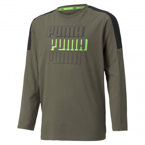 Βαμβακερή μπλούζα με μακριά μανίκια και το λογότυπο της μάρκας, πράσινη Puma 278630 