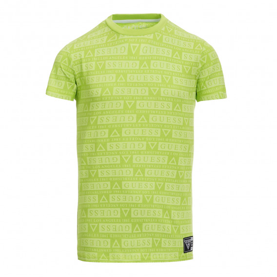 Μπλουζάκι με κοντά μανίκια με το λογότυπο της μάρκας, πράσινο Guess 279323 