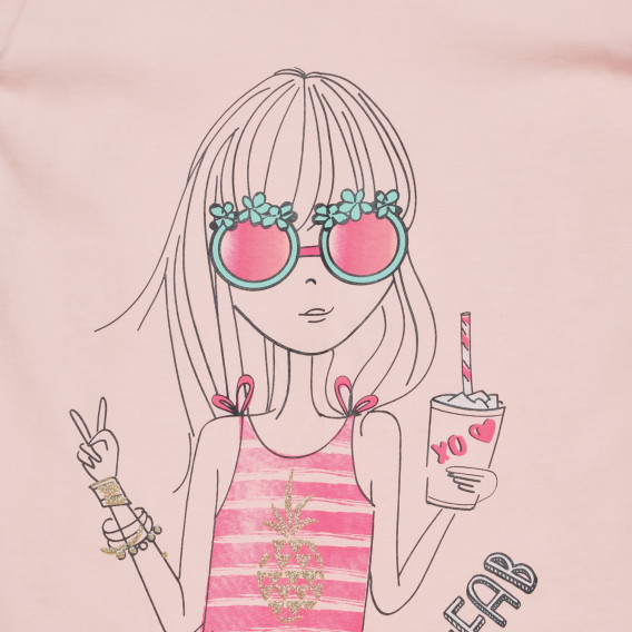 Βαμβακερό μπλουζάκι με στάμπα, σε ροζ χρώμα. Cool club 280526 2