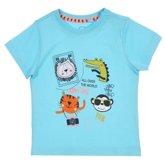 Βαμβακερό μπλουζάκι με animal print για μωρό, γαλάζιο Cool club 280667 