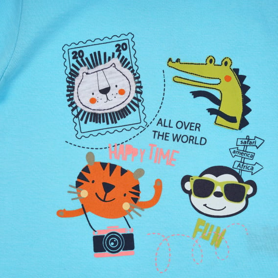Βαμβακερό μπλουζάκι με animal print για μωρό, γαλάζιο Cool club 280668 2