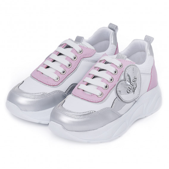 Sneaker CLAIRE με ροζ και ασημί λεπτομέρειες, λευκό Guess 280827 