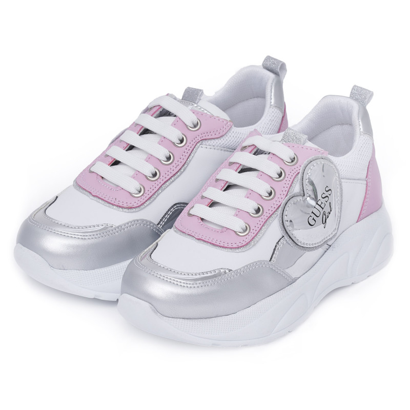Sneaker CLAIRE με ροζ και ασημί λεπτομέρειες, λευκό  280827