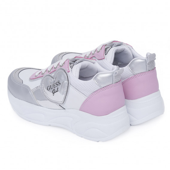 Sneaker CLAIRE με ροζ και ασημί λεπτομέρειες, λευκό Guess 280828 2