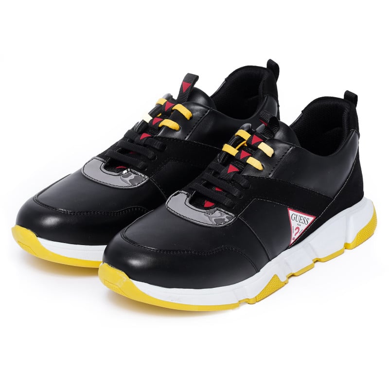 Αθλητικά παπούτσια RICKY με κίτρινες λεπτομέρειες, μαύρα  280839