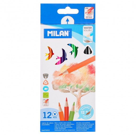 Χρωματιστά μολύβια, Ακουαρέλα, 2,9 mm, 12 χρώματα + πινέλο Milan 281419 