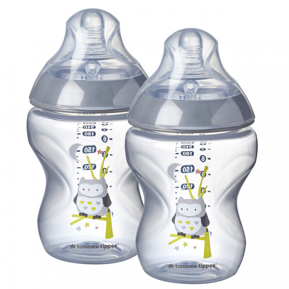  Μπουκάλι πολυπροπυλενίου 260 ml. Κουκουβάγια, Easy Vent, 2 τεμάχια, με πιπίλα 1 σταγόνας,  για μωρό 0+ μηνών Tommee Tippee 281510 