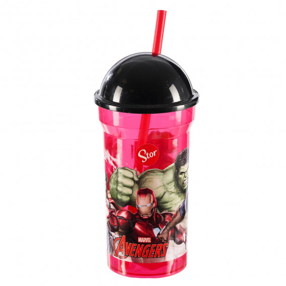 Avengers ποτήρι κόκκινο με καλαμάκι και καπάκι σε μαύρο χρώμα Stor 283330 