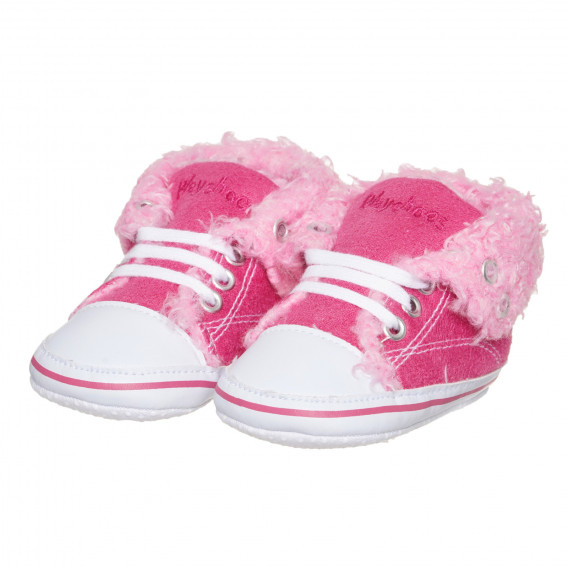 Βρεφικά μποτάκια με γουνάκι και λευκές λεπτομέρειες, ροζ Playshoes 283780 