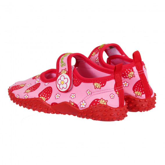 Σανδάλια παραλίας με εκτύπωση φράουλας και κόκκινες πινελιές, ροζ Playshoes 284387 2