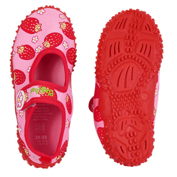 Σανδάλια παραλίας με εκτύπωση φράουλας και κόκκινες πινελιές, ροζ Playshoes 284388 3