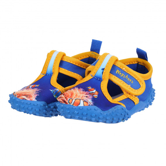 Παπούτσια θαλάσσης με θαλασσινές στάμπες και πορτοκαλί λεπτομέρειες, μπλε Playshoes 284431 