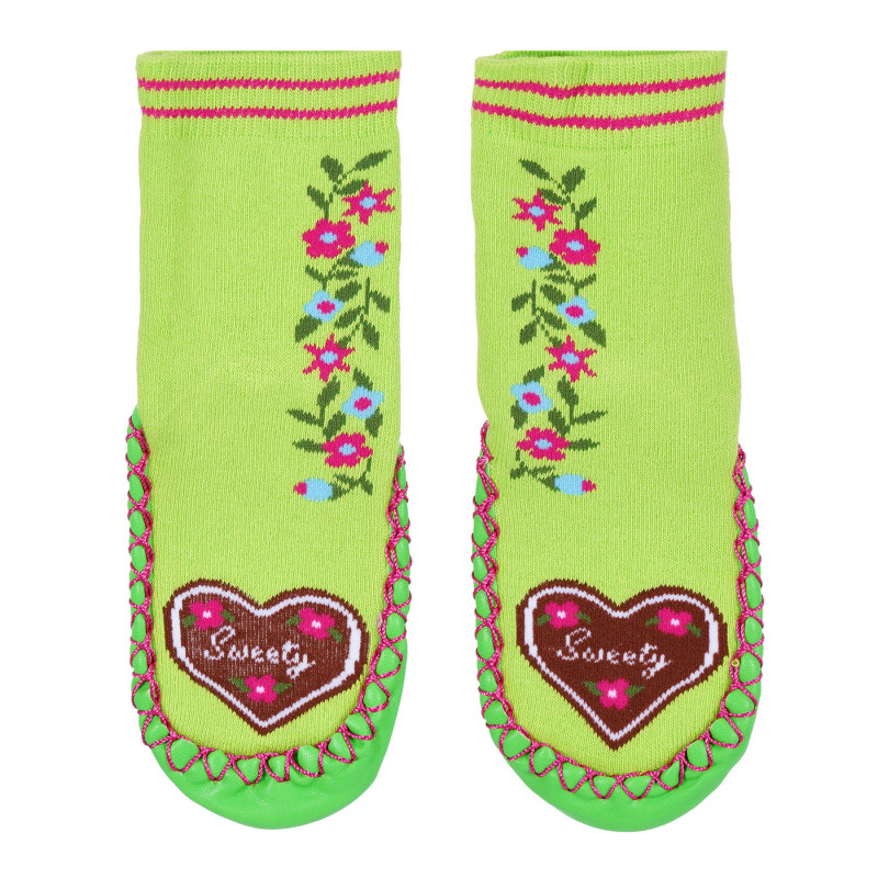Παντόφλες κάλτσας με λουλουδένιες πινελιές, πράσινες  284528