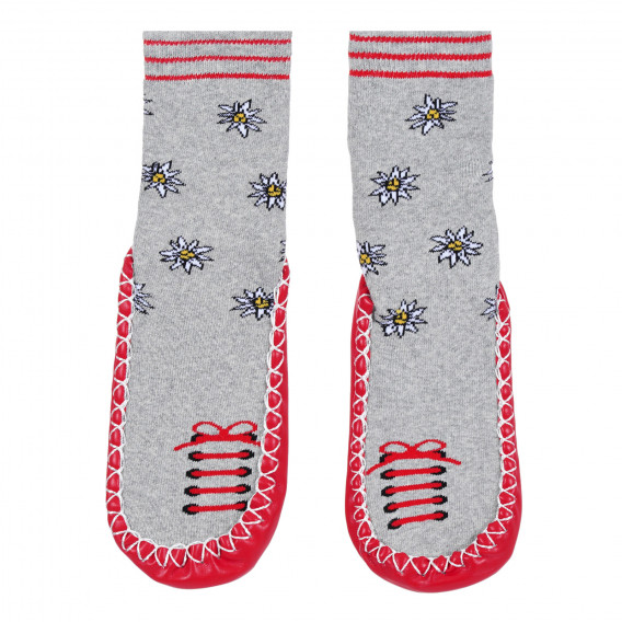 Παντόφλες κάλτσες με κόκκινες πινελιές, γκρι Playshoes 284537 