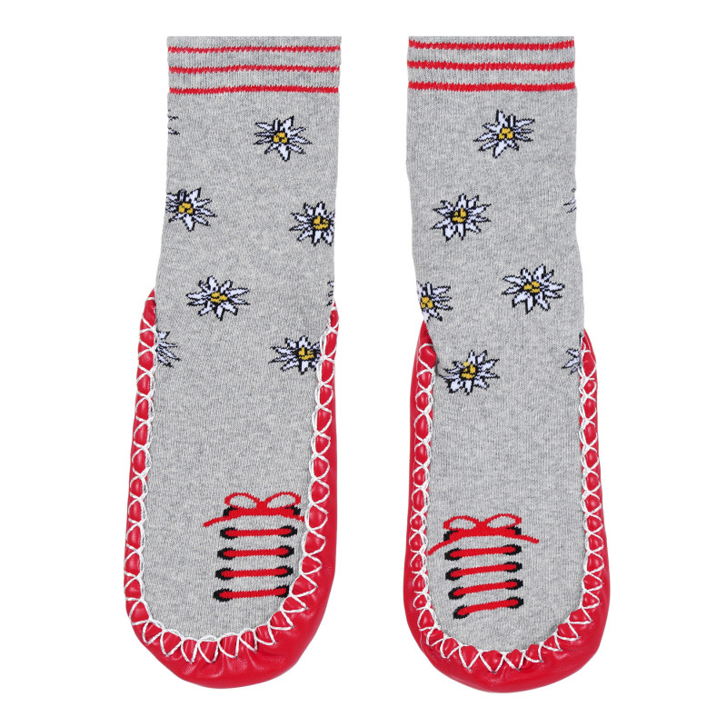 Παντόφλες κάλτσες με κόκκινες πινελιές, γκρι  284537