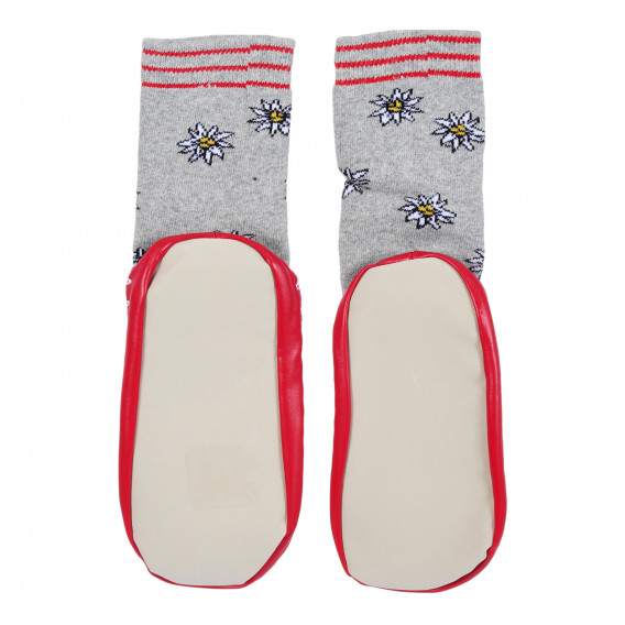 Παντόφλες κάλτσες με κόκκινες πινελιές, γκρι Playshoes 284538 2
