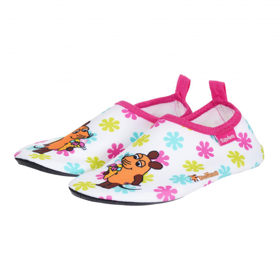 Παπούτσια θαλάσσης,  με floral print και ποντίκι, λευκά Playshoes 284711 