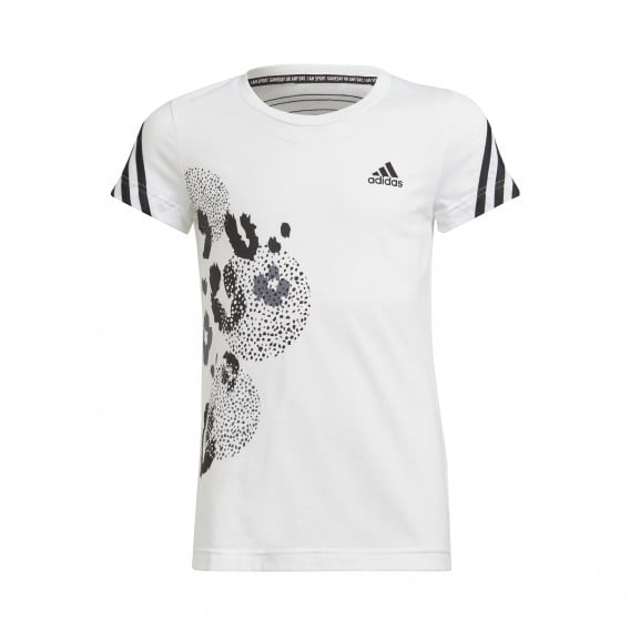 T-shirt Adidas, λευκό για κορίτσια, με στάμπα και λογότυπο Adidas 286866 