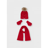 Σετ καπέλο, φουλάρι και γάντια με απλικέ πούλιες για κορίτσι, κόκκινο Mayoral 287819 