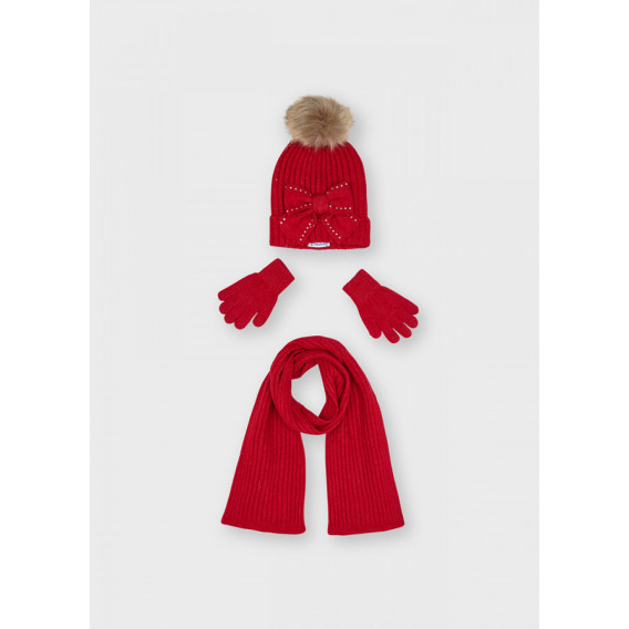 Σετ καπέλο, φουλάρι και γάντια με απλικέ πούλιες για κορίτσι, κόκκινο Mayoral 287819 