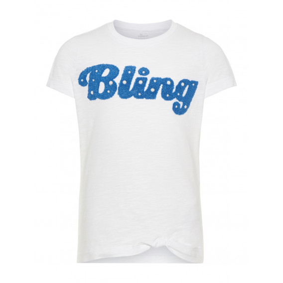Λευκό βαμβακερό μπλουζάκι από οργανικό βαμβάκι με απλικέ bling για ένα κορίτσι Name it 28898 