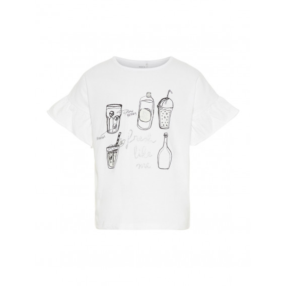 Κοντομάνικη βαμβακερή μπλούζα με ασπρόμαυρη σταμπα για κορίτσι Name it 28904 