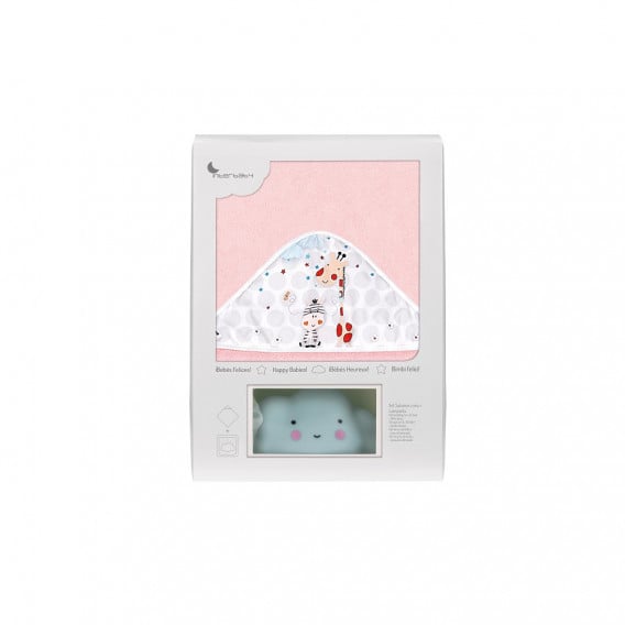 Βρεφική πετσέτα μπάνιου JUNGLA σετ με λάμπα Συννεφάκι, 100 x 100 cm, ροζ Inter Baby 289561 