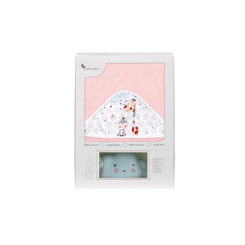 Βρεφική πετσέτα μπάνιου JUNGLA σετ με λάμπα Συννεφάκι, 100 x 100 cm, ροζ  289561