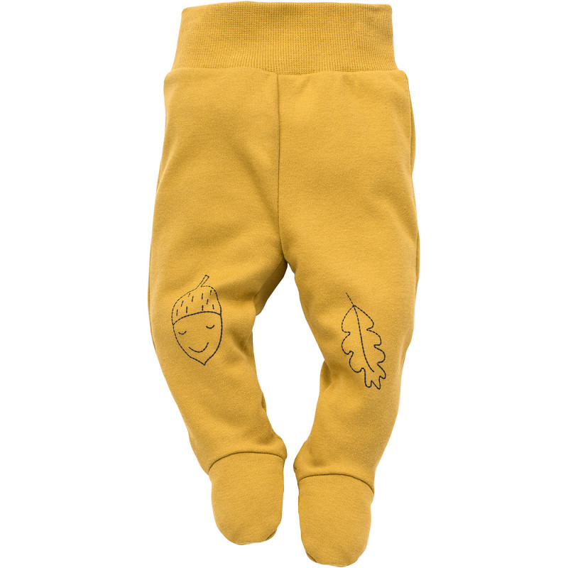 Βαμβακερό κίτρινο βρεφικό παντελόνι με κλειστό πόδι και κέντημα  291174