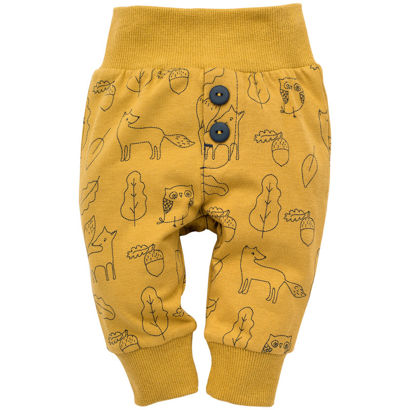 Βαμβακερό παντελόνι Pinokio, με forest print, κίτρινο για αγόρια  291182
