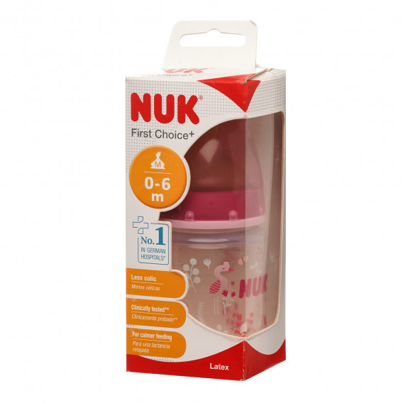 First Choice μπουκάλι πολυπροπυλενίου σε ροζ χρώμα με πιπίλα μέσης ροής για ηλικία 0-6 μηνών, 150 ml. NUK 291328 2