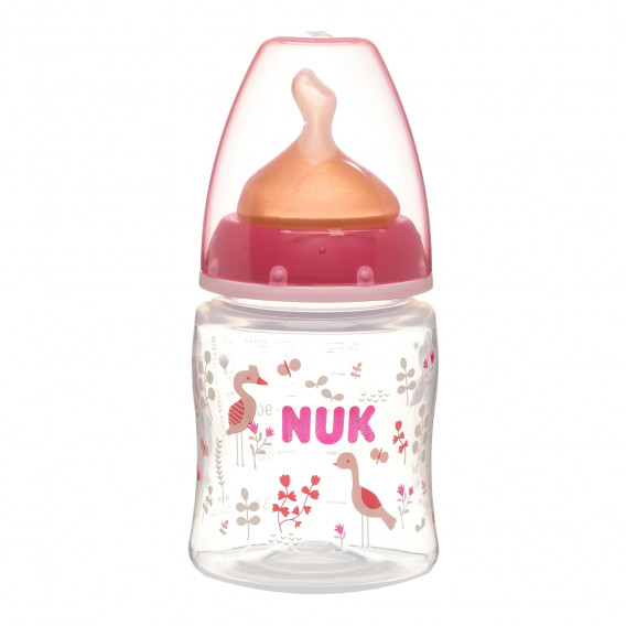 First Choice μπουκάλι πολυπροπυλενίου σε ροζ χρώμα με πιπίλα μέσης ροής για ηλικία 0-6 μηνών, 150 ml. NUK 291329 
