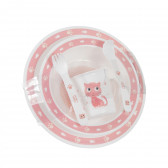 Πλαστικό σετ σίτισης 5 τεμαχίων με γατάκι - λευκό και ροζ, Happy Animals Canpol 291542 