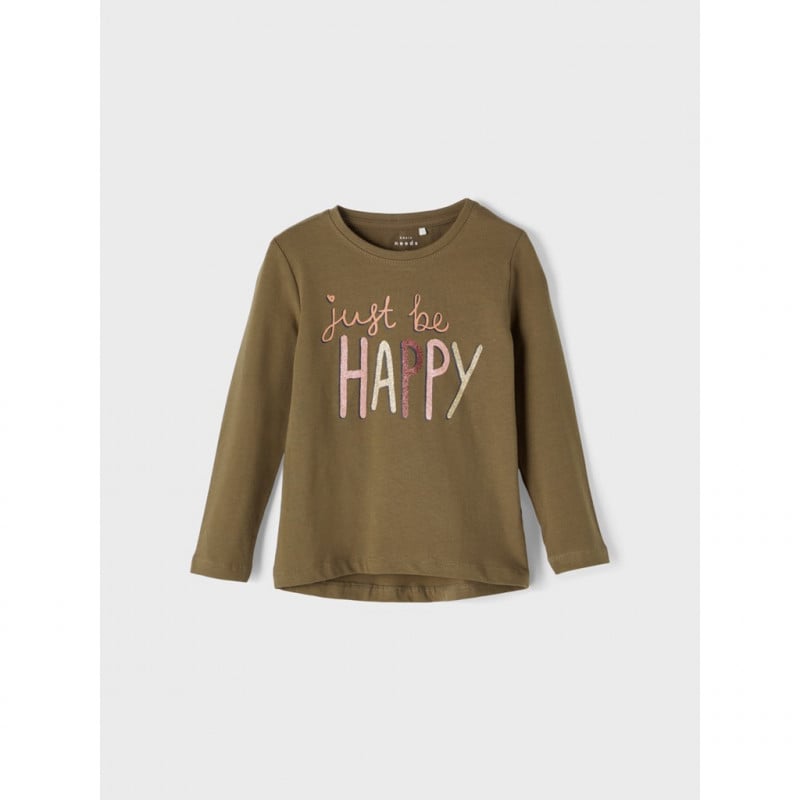 NAME IT μπλουζάκι από πράσινο βιολογικό βαμβάκι με στάμπα «Just be happy», για κορίτσια  291961