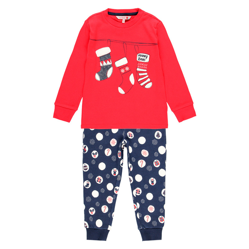 Βαμβακερές πιτζάμες με χριστουγεννιάτικες στάμπες, κόκκινες  292104
