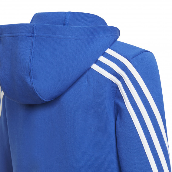 Φλις φούτερ με κουκούλα, φερμουάρ και 3 λευκές ρίγες, μπλε Adidas 292215 5