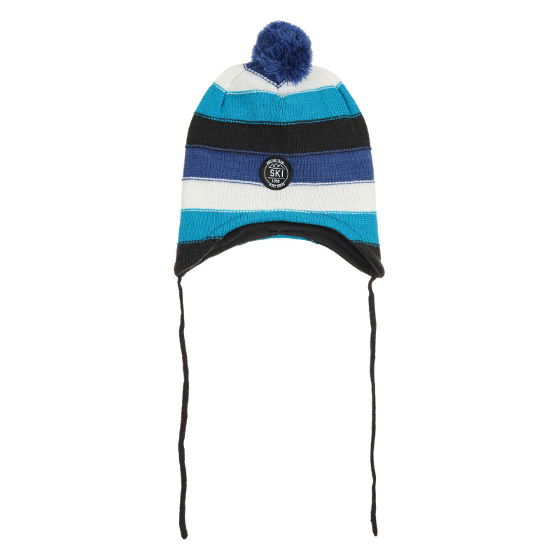 Χειμερινό καπέλο με pompom και ριγέ στάμπα, μπλε  292458