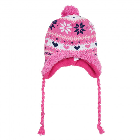 Πλεκτό καπέλο με σχέδια και pompom, ροζ Cool club 292466 