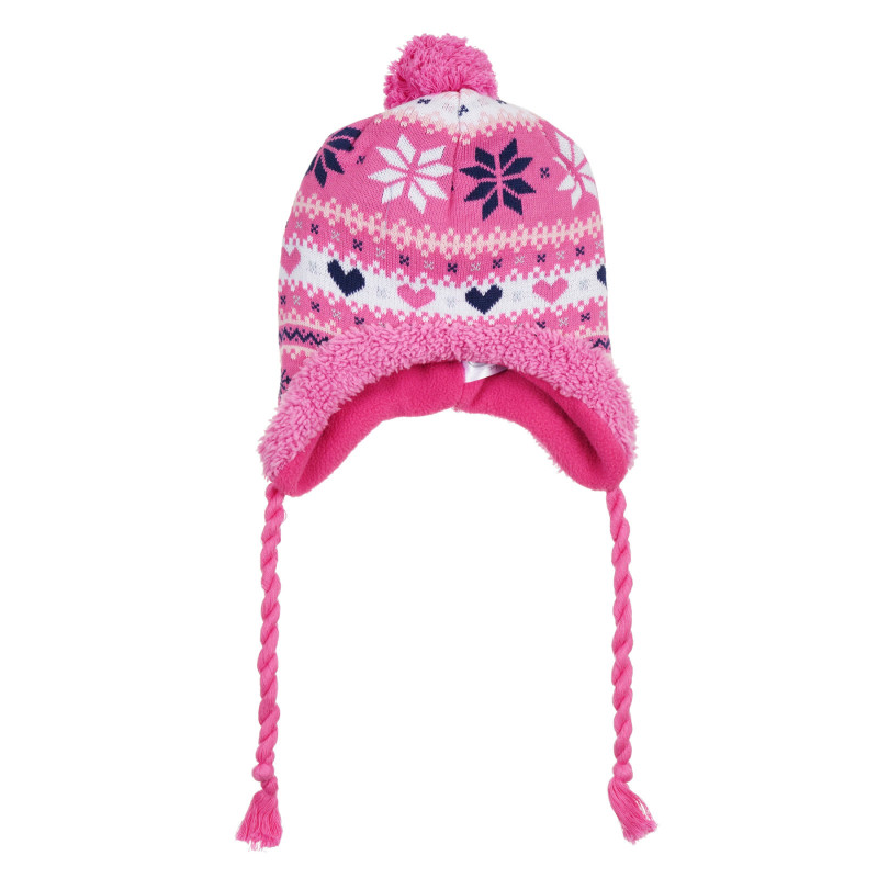 Πλεκτό καπέλο με σχέδια και pompom, ροζ  292466