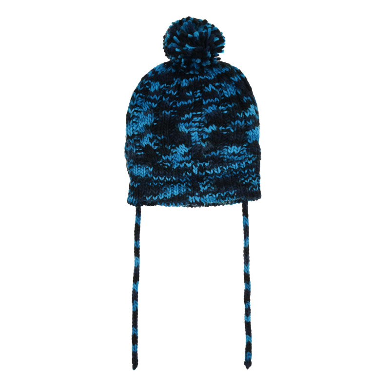 Πλεκτό καπέλο με pompom και κορδόνια, μπλε.  292525