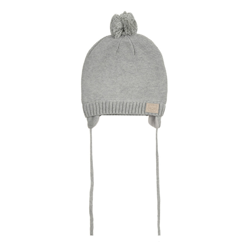 Βαμβακερό χειμωνιάτικο καπέλο με pompom και κορδόνια, γκρι  292646